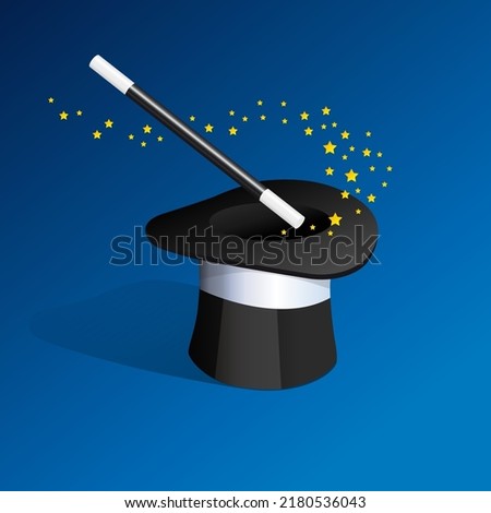 Magic powers and supernatural concept with magician’s hat and wand symbol.