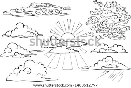 Abstract twisted clouds. Close to the eastern style. Hand drawn vector illustration.