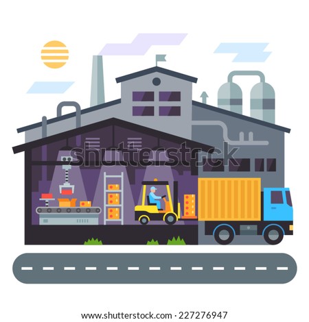 Warehouse building. production. Vector flat illustration