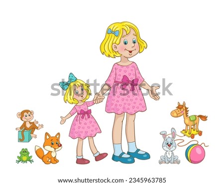 Similar – Image, Stock Photo Little blonde girl playing and holding her young parents hand.