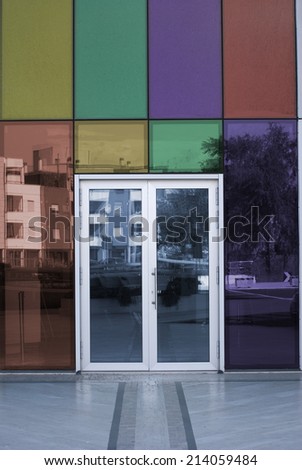 Aluminum door with stained glass panels