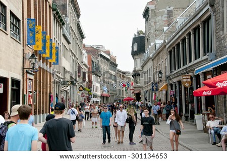 MONTREAL, CANADA - May 29, 2015: Popular St Paul street in the Old Port one week before the F1 Grand Prix