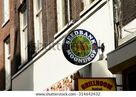AMSTERDAM, NETHERLANDS - May 6, 2013: Coffee shop in the red light district where people can consume marijuana