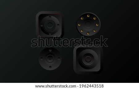 Dark Black Gradient Audio device Volume control buttons on panels Graphic Equilizer Element EQ with speaker symbols with Black Carbon  Background.