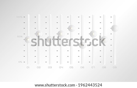 Pure White Audio device Volume control sliders on panels Graphic Element EQ with speaker symbols
