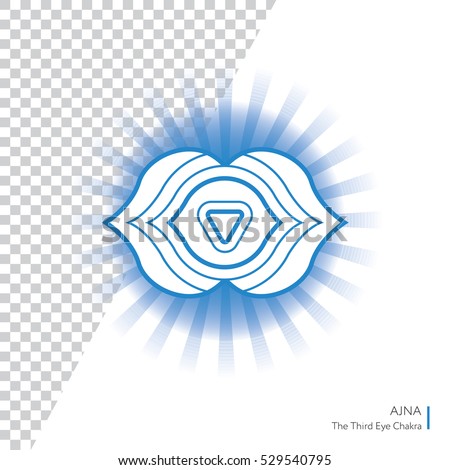 Ajna – sixth energy center of human body. Chakra vector isolated minimalistic icon with transparent aura – for yoga studio, banner, poster.