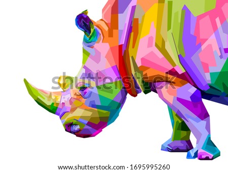 colorful rhinoceros pop art style isolated on white background. vector illustration