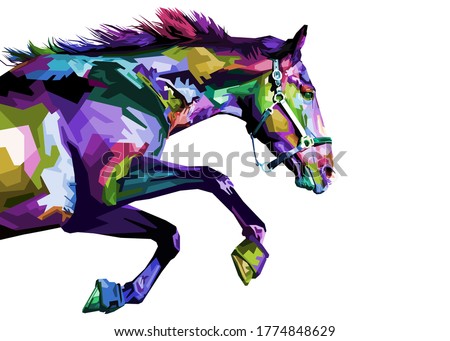 Colorful horse running isolated on white background.vector illustration.