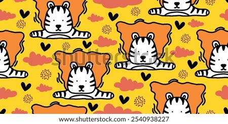 Seamless pattern of cute lion cubs flying in the air for wrapping paper, textile, children's wallpaper.