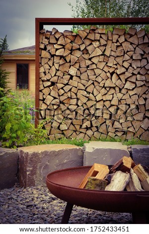Similar – Image, Stock Photo fire in the garden	fireplace made of old metal barrel