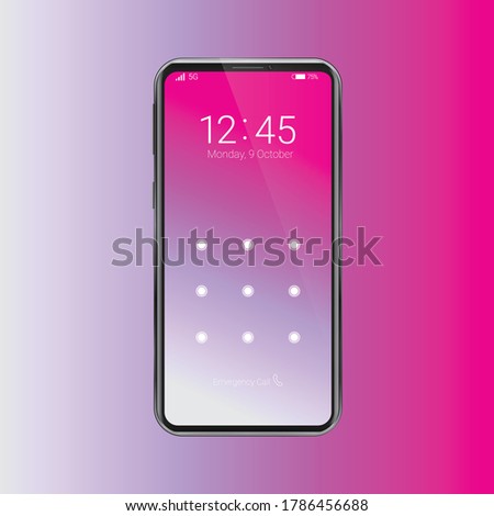 Realistic smartphone with Screen Lock Pass code interface for enter password,and time on mobile phone screen.