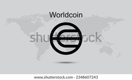 Worldcoin, WLD crypto currency logo vector illustration design on isolated on globes dotted map background with shadow. Worldcoin Token (WLD) icon banner design concept.
