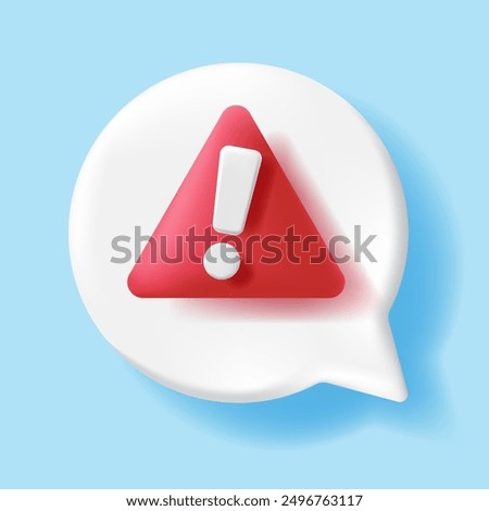 3d Speech bubble with three red alert notice icon.problem, fail chat message notification ,round Circle chat icon 3d Vector popup. Realistic 3d design for your conversation ,social media  your website