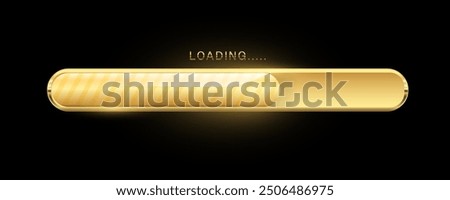 Golden Futuristic Progress Loading bar. Premium indicator Downloading process, System software update and upgrade technology concept ,shiny glossy glow, for video games. isolated on dark background.