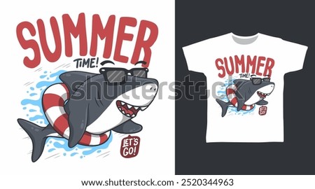 Cute Summer shark Vector Illustration T-shirt Designs.