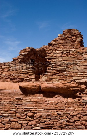 Ancient stone structure built into the surrounding sandstone, Wupatki Pueblo, Wupatki National Monument, near Flagstaff, Arizona.