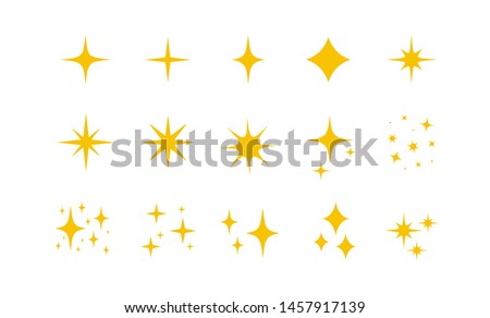 Yellow, gold, orange sparkles symbols vector. The set of original vector stars sparkle icon. Bright firework, decoration twinkle, shiny flash. Glowing light effect stars and bursts collection. Vector Сток-фото © 
