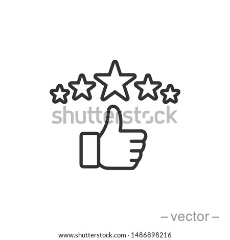 customer review icon, quality rating, feedback, five stars line symbol on white background - editable stroke vector illustration eps10