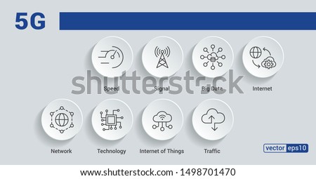 5G banner web icon for business and technology, speed, signal, network, technology, big data, Iot and traffic icons. Minimal vector infographic.