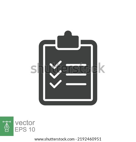 Clipboard checklist icon. Simple solid style. Document with checkmark, business agreement concept. Glyph vector illustration isolated on white background. EPS 10.