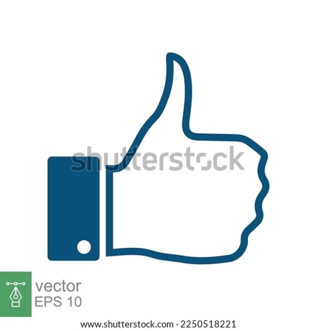 Thumb up, like icon. Simple flat style. Hand thumbs up line blue color, filled outline, social media concept. Vector illustration design isolated on white background. EPS 10.