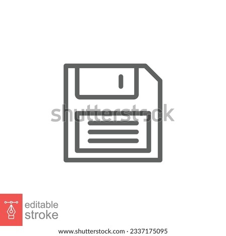 Floppy disk icon. Simple outline style. Save file button, computer memory backup, diskette concept. Thin line symbol. Vector illustration isolated on white background. Editable stroke EPS 10.