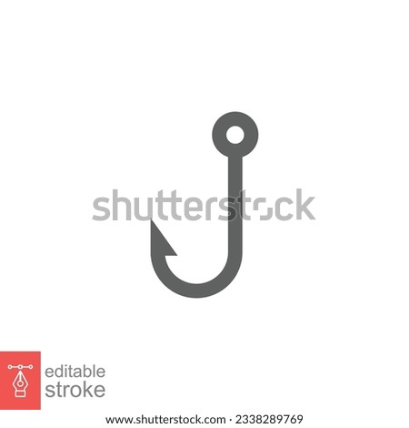 Fish hook icon. Simple outline style. Fishhook, angler, trap, metal sharp needle, fishing equipment concept. Thin line symbol. Vector illustration isolated on white background. Editable stroke EPS 10.