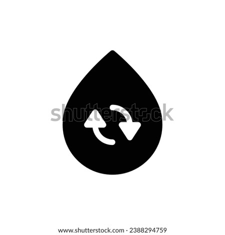 Recycle water icon. Simple solid style. Water drop with circle arrow, droplet, reduce, reuse, bio safe, energy efficient concept. Black silhouette, glyph symbol. Vector illustration isolated.