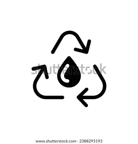 Recycle water icon. Simple solid style. Water drop with circle arrow, droplet, reduce, reuse, bio safe, energy efficient concept. Black silhouette, glyph symbol. Vector illustration isolated.