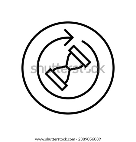 Anti aging hourglass icon. Simple outline style. Waiting slow time, anti old, clock, sandglass with round arrow, timer concept. Thin line symbol. Vector illustration isolated.