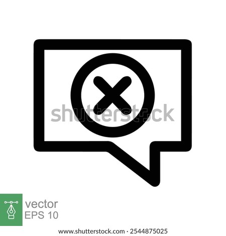 Cancel comment icon. Simple flat style. Remove, delete chat box, speech bubble with cross symbol, communication concept. Vector illustration isolated on white background. EPS 10.