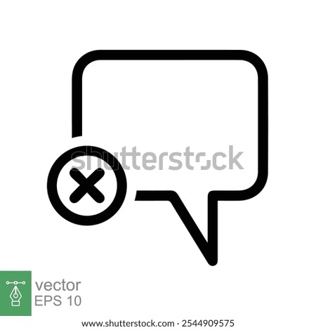 Cancel comment icon. Simple flat style. Remove, delete chat box, speech bubble with cross symbol, communication concept. Vector illustration isolated on white background. EPS 10.