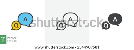 FAQ, questions and answers icon. Line, glyph and filled outline colorful version, Q and A speech outline and filled sign. Symbol, logo illustration. Different style icons set vector graphics. EPS 10.