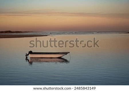 Image, Stock Photo Floating boat in peaceful clear water