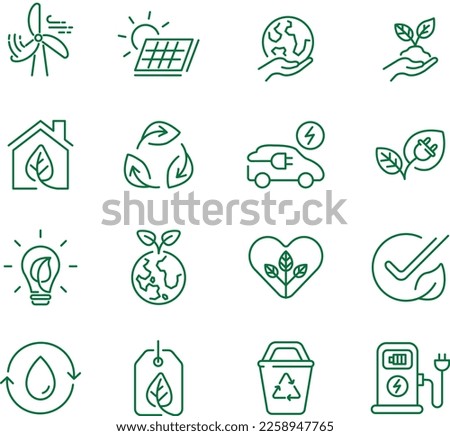 Eco friendly ecology symbol line icon set Environment related nature recycle outline vector sign collection green illustration graphic design