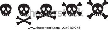 skull skelton pirate bone crossbones halloween danger warning caution cartoon silhouette set vector illustration graphic design art flat icon symbol sign dark shadow