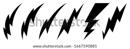 Lightning bolt icons set. Thunder hand drawn doodle. Vector illustration