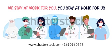  doctor and Nurses and medical personnel team for fighting the coronavirus. Thank you heroes, vector illustration