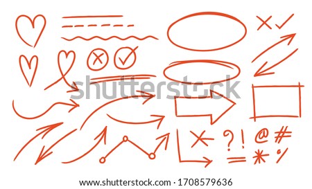 Red arrows design vector.  Doodle Marker hand drawn shapes vector illustration. 