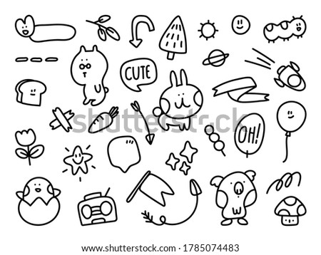 Cute animal hand drawn doodle vector collection. Cute sign for children, valentine and print design element.