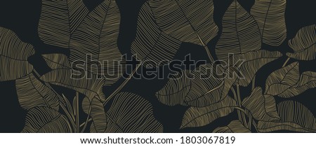 Golden leaf botanical modern art deco wallpaper background vector. Line arts background design for interior design, vector arts, fashion textile patterns, textures, posters, wrappers, gifts etc. ストックフォト © 