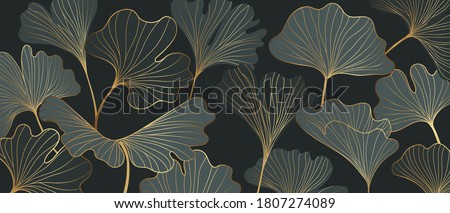 Golden Ginkgo leaves background vector. Luxury Floral art deco. Gold natural pattern design Vector illustration.