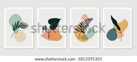 Botanical wall art vector set. Foliage line art drawing with abstract shape.  Abstract Plant Art design for print, cover, wallpaper, Minimal and  natural wall art. Vector illustration. Imagine de stoc © 