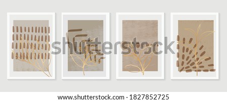 Botanical and golden line wall art vector set. Earth tone boho foliage line art drawing with  abstract shape.  Abstract Plant Art design for print, cover, wallpaper, Natural wall art.
