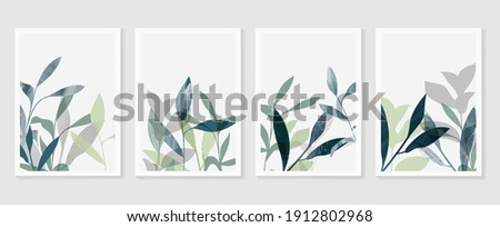 Botanical wall art vector set. Foliage line art drawing with  abstract shape.  Abstract Plant Art design for print, cover, wallpaper, Minimal and  natural wall art background.