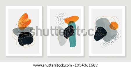 Abstract art background vector. Modern Gold shape line art wallpaper.  Minimalist hand painted illustrations with watercolor stain texture for home deco, wall art, Social media story background.