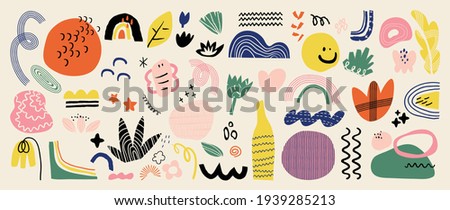Abstract art background vector. Creative Hand drawn various shapes and doodle object elements for kids and school cover, abstract wall art for home decor,earth tone wallpaper,prints and pattern design