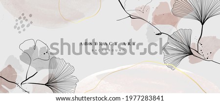 Abstract watercolor art background vector. Gingko and botanical line art wallpaper. Luxury cover design with text, golden texture and brush style. floral art for wall decoration and prints.  商業照片 © 