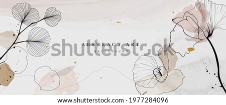 Abstract watercolor art background vector. Gingko and botanical line art wallpaper. Luxury cover design with text, golden texture and brush style. floral art for wall decoration and prints.