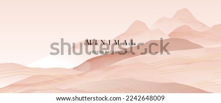 Mountain and golden line arts background vector. Luxury desert landscape background with watercolor brush and gold line texture. Abstract art wallpaper design for print, wall art and home decor.